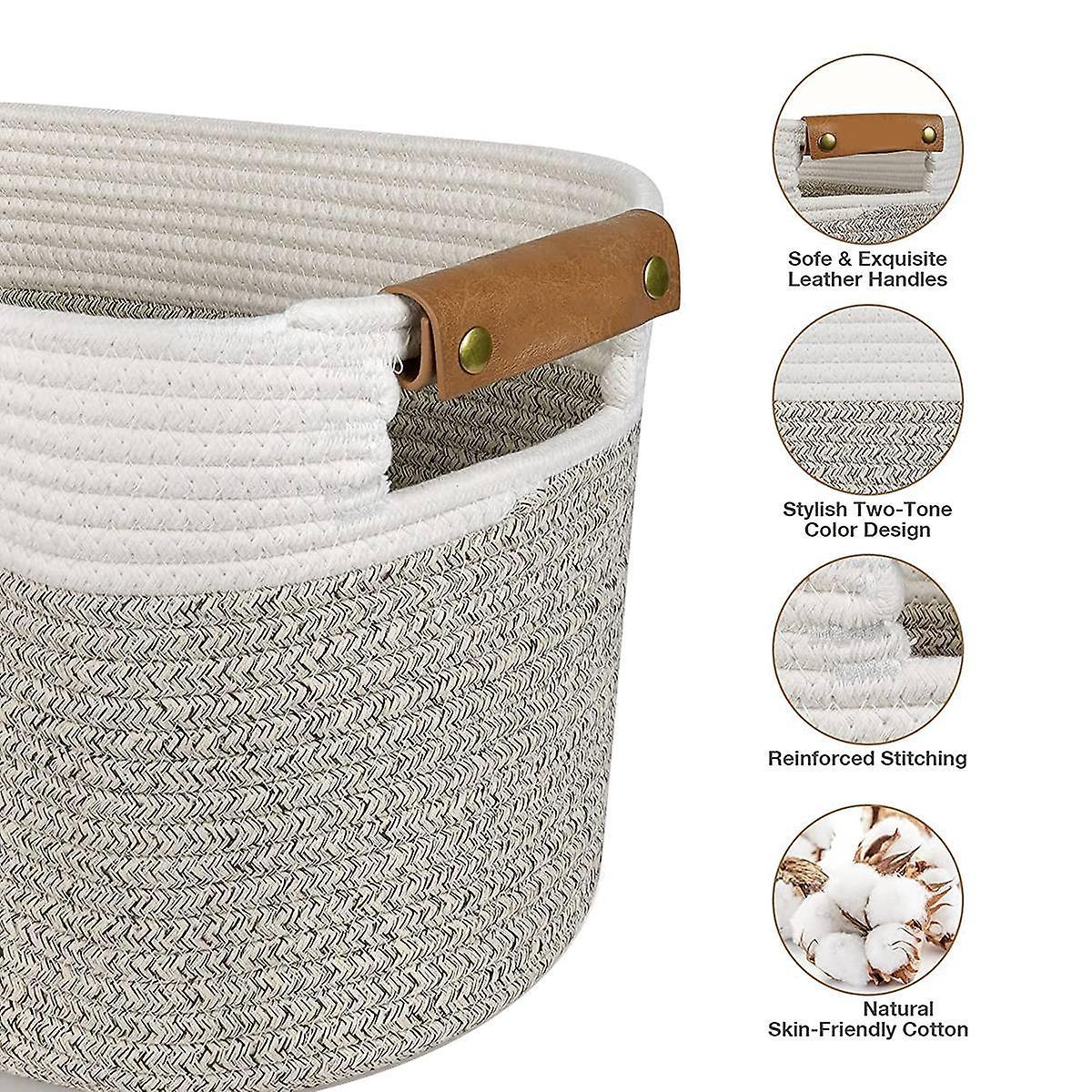 3 Pack Woven Cotton Rope Storage Baskets, for Organizing,with Handles