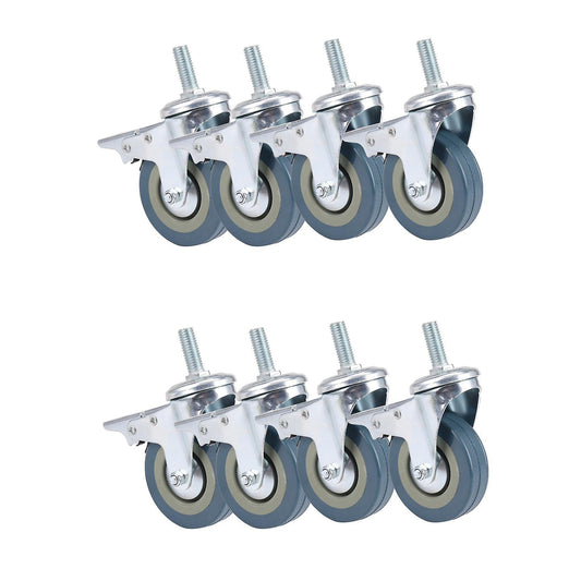 Heavy Duty 75mm Swivel with Brake Casters Wheels, Set Of 8