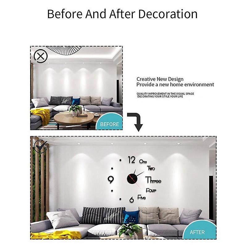 Large Modern 3d Wall Clock Kit,for Living Room Bedroom Decor,red