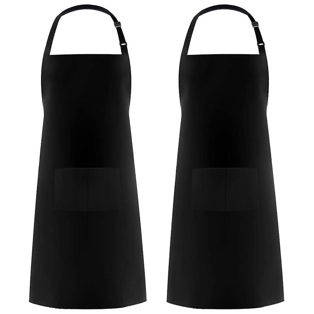 2 Pack Polyester Adjustable Bib Apron with 2 Pockets Cooking