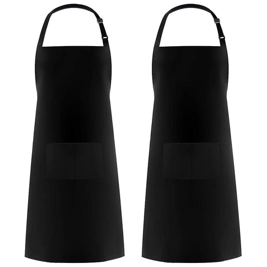 2 Pack Polyester Adjustable Bib Apron with 2 Pockets Cooking
