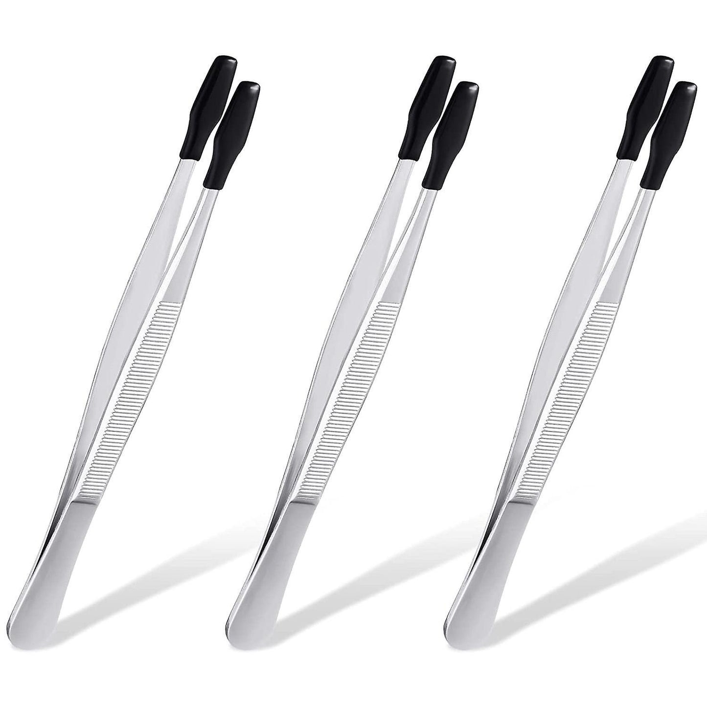 3pcs Stainless Steel Tweezers Flat Tips Coated Tweezers -black