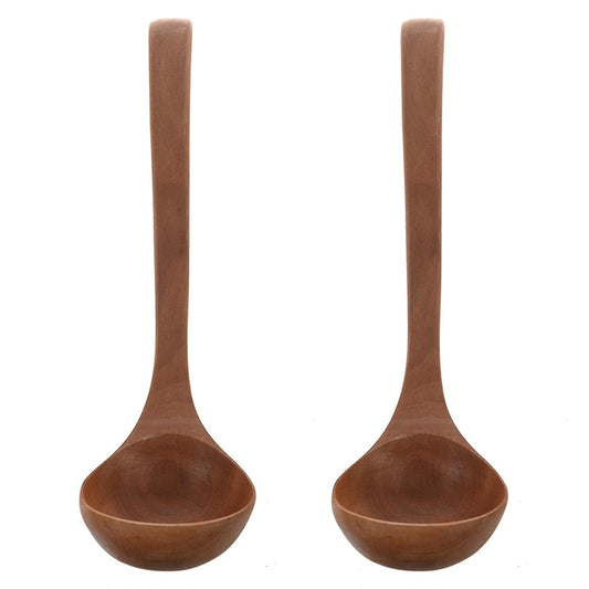 Home Kitchen Tableware Hook End Design Brown Wooden Soup Ladle 11.4