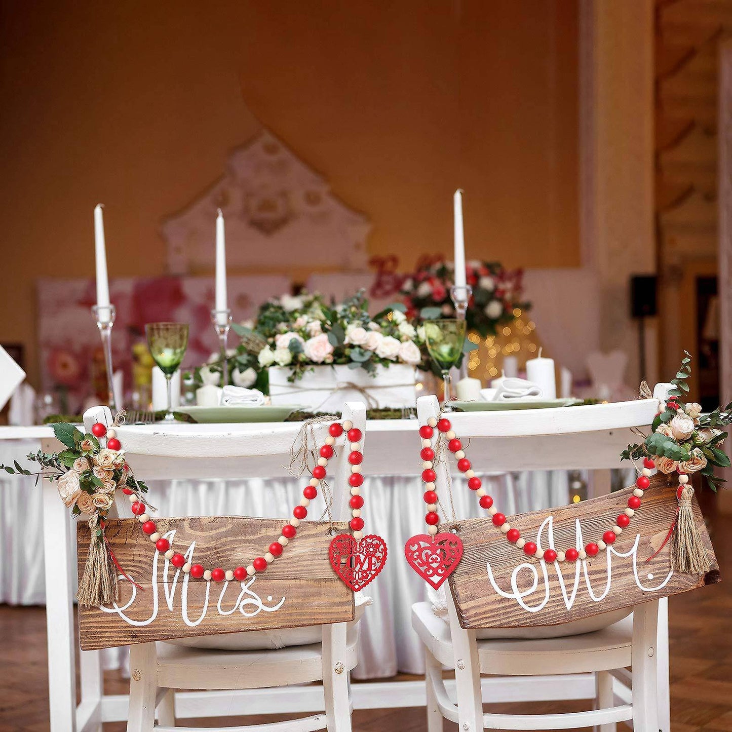 2 Pieces Valentine's Day Heart Wooden Bead Garlands Farmhouse Beads