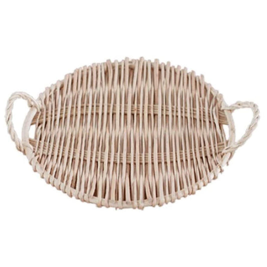 Rattan Round Fruit Tray with Handle Storage Tray Pastoral Rattan Tray