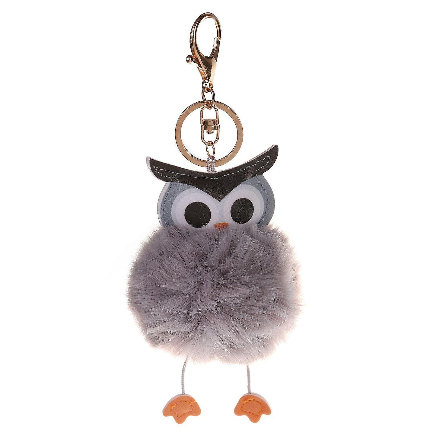 Pompom Fluffy Owl Keychain Faux Rabbit Fur Ball Women Light Grey