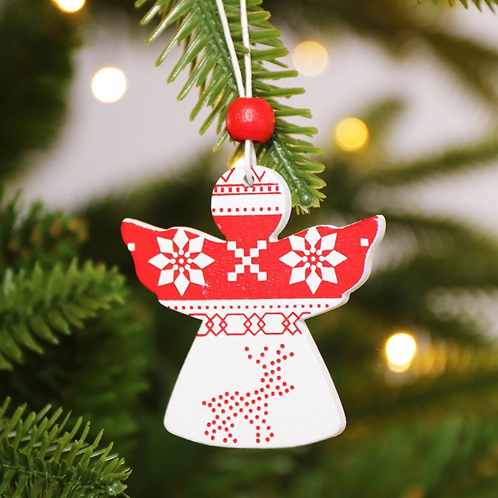 Christmas Pendant, Wooden Angel Elk Pattern Ornaments Decoration, B