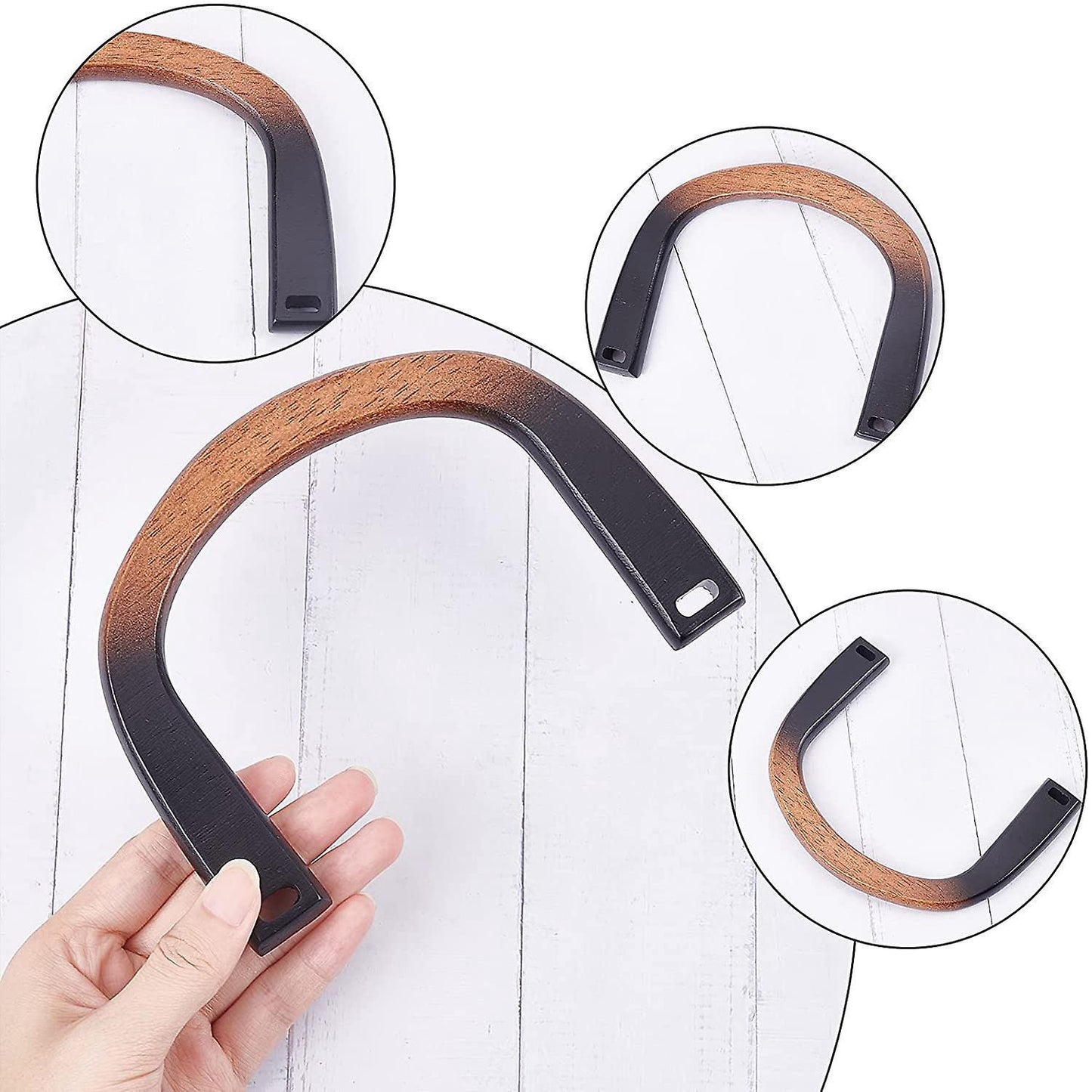 2pcs Wooden Purse Handles U-shaped Wooden Handles for Beach Bag