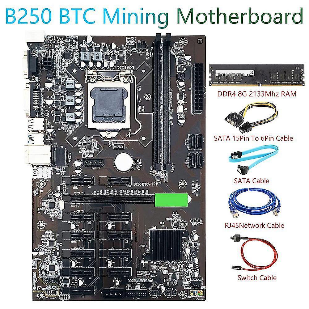 B250 Btc Mining Motherboard Kit 12 Gpu Lga1151 with Ddr4 8gb