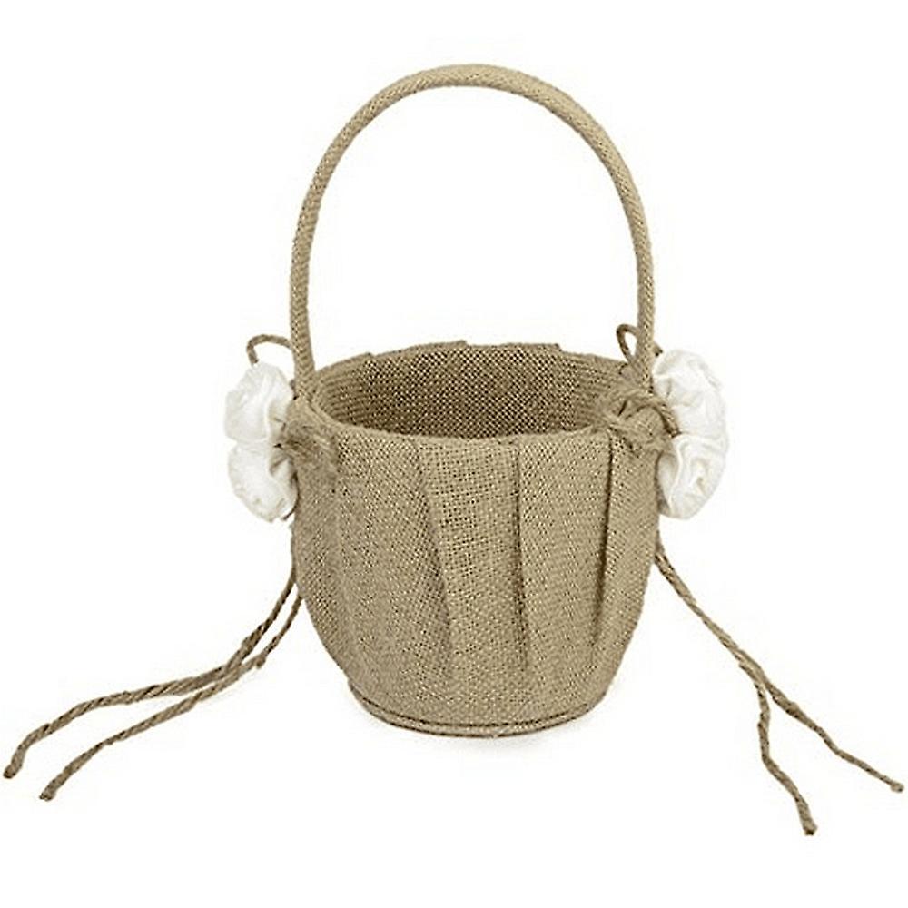 Vintage European Style Linen Roses Wedding Bridal Flower Basket