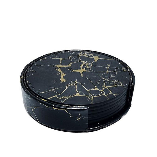 6pcs Pu Leather Marble Coaster Drink Coffee Cup Mat Round -1
