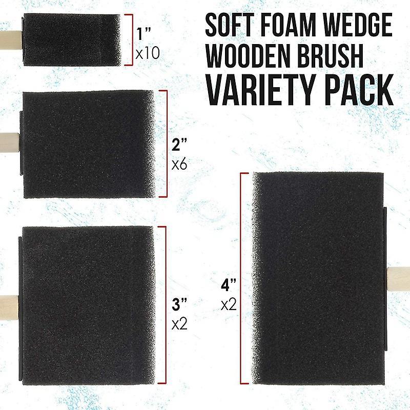 20 Pcs Foam Sponge Wooden Handle Paint Brush Set-durable, for Acrylic
