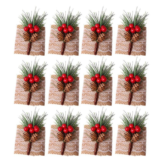 Burlap Napkin Rings Set Of 12,by Pinecones and Berries,for Christmas