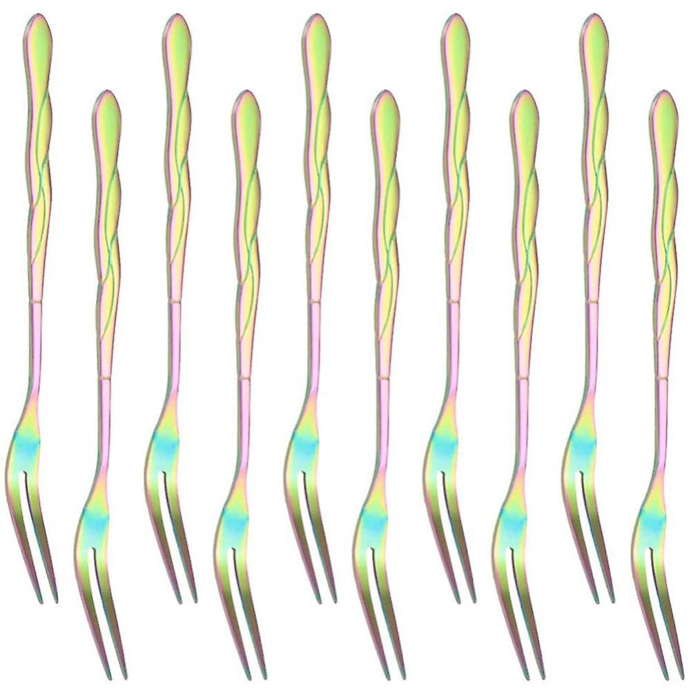 10pcs Stainless Steel Cake Fork 2 Prong Dinner Fork Multicolor