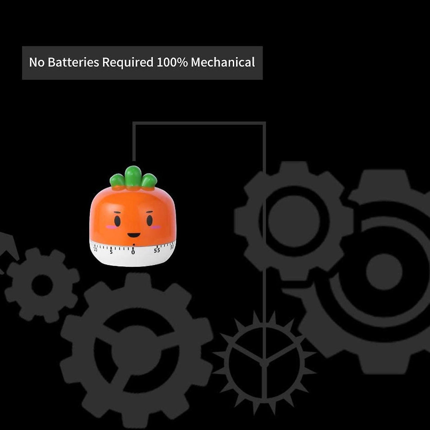 Timer No Batteries Required 100% Mechanical Cute Kitchen Carrot Shape