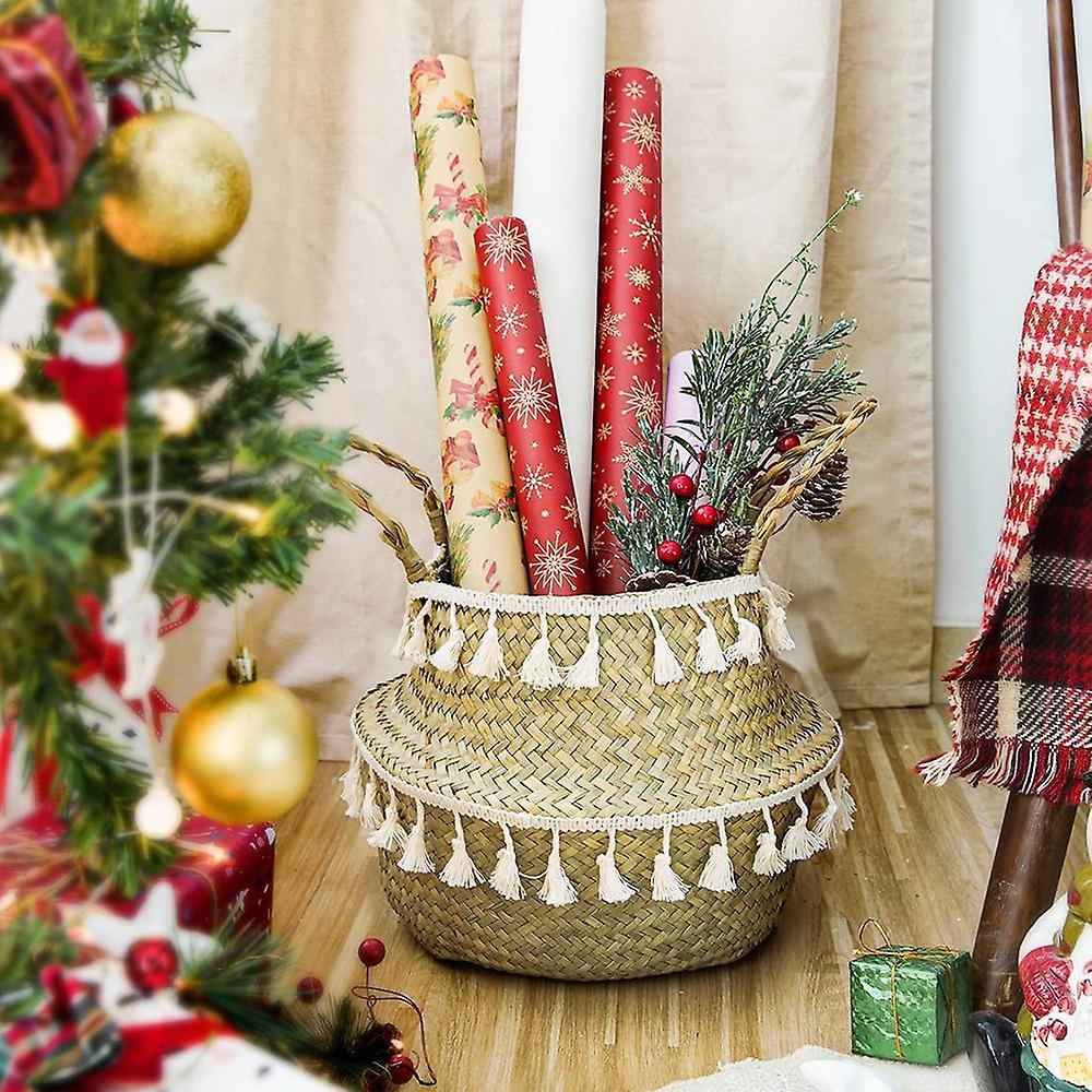 Plant Basket with Tray,tassel Macrame Woven Seagrass Baskets Decorate