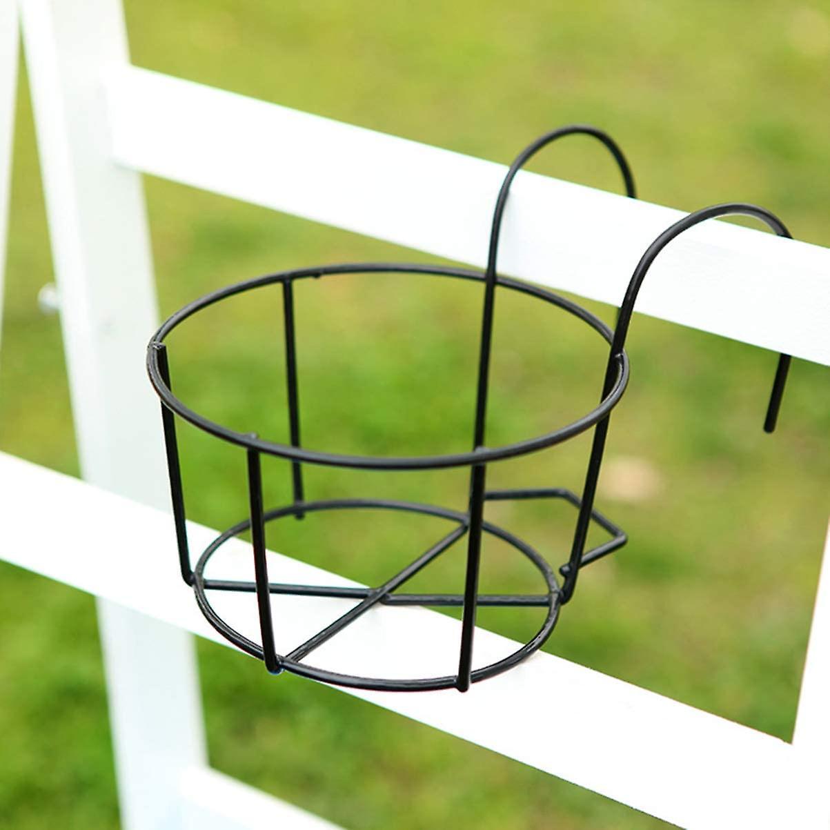 Balcony Flower Stand Wrought Iron Potted Plant Hanging Mount(black)