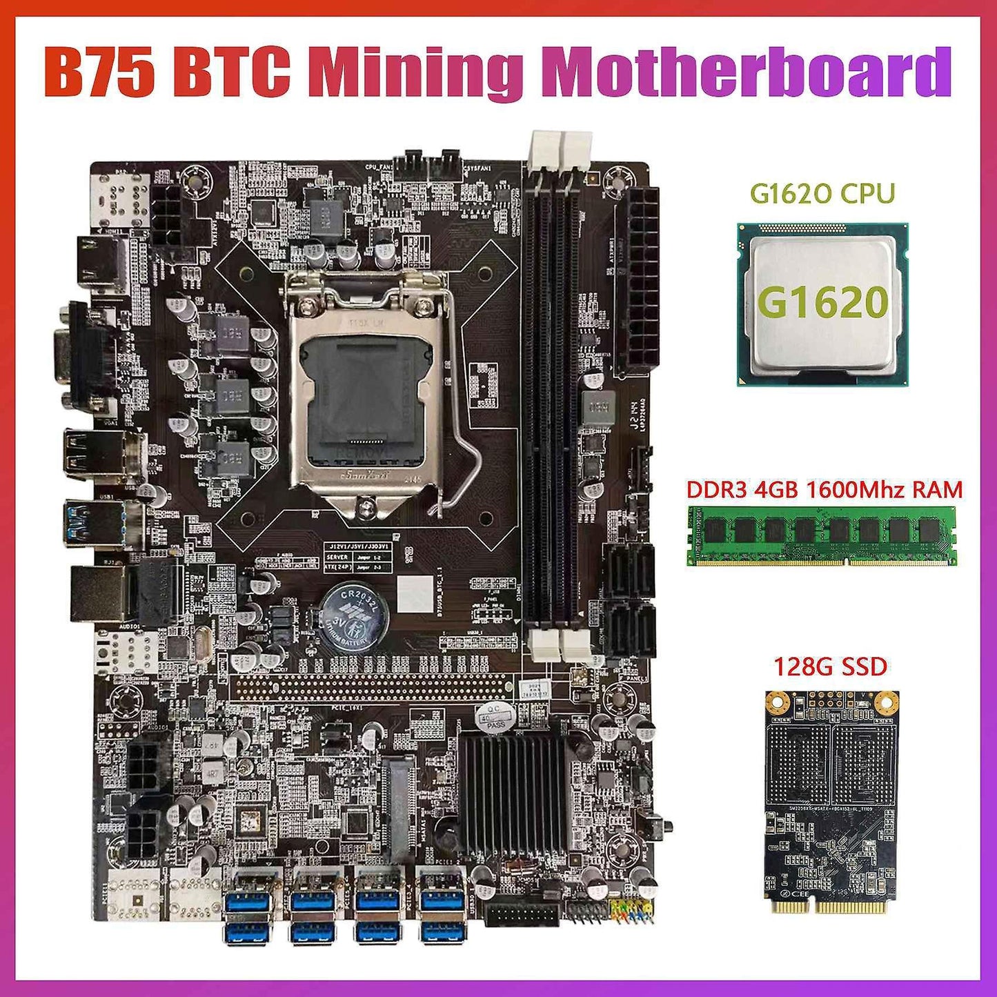 Mining Motherboard+g1620 Cpu+ddr3 4gb 1600mhz Ram+128g Msata Ssd