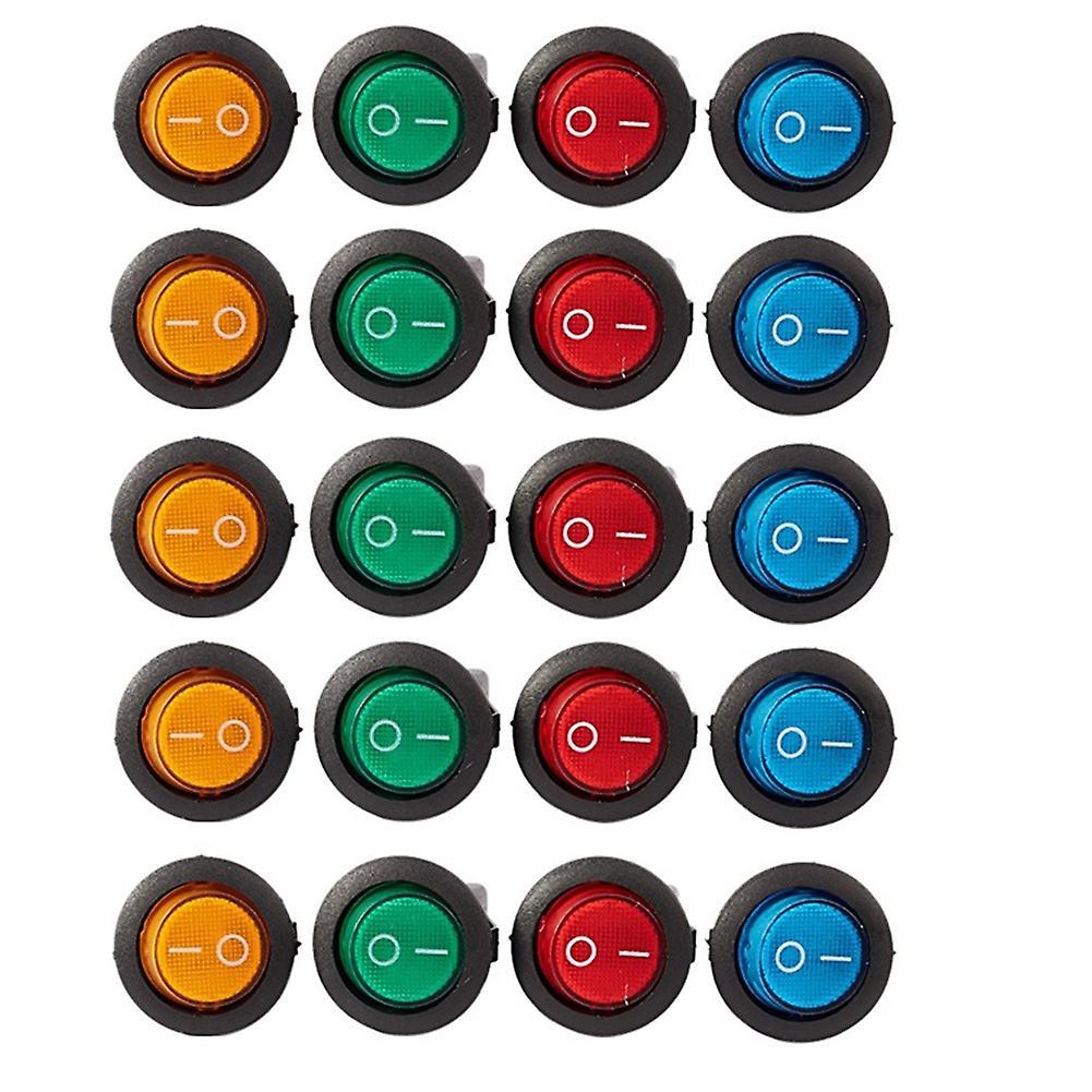 20 Pcs Four Colors 12v 3pins Led Rocker Toggle Spst Switch Dot Light