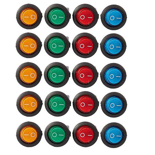 20 Pcs Four Colors 12v 3pins Led Rocker Toggle Spst Switch Dot Light