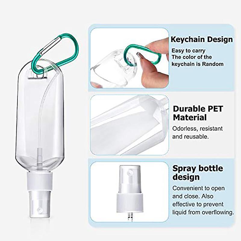 10pcs Spray Bottle Transparent Spray with Carabiner Keychain 60ml