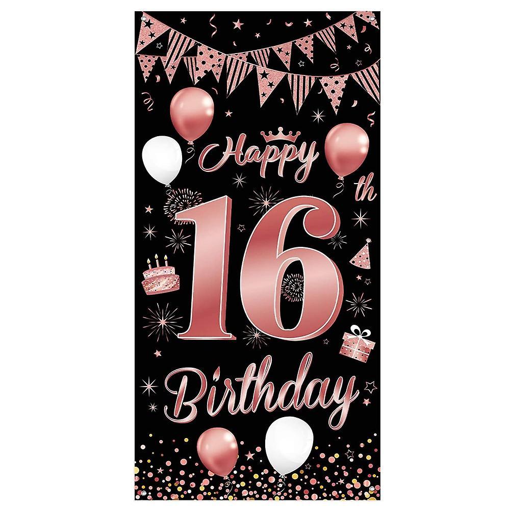 16th Birthday Party Decorations Banner Background, Rose Gold