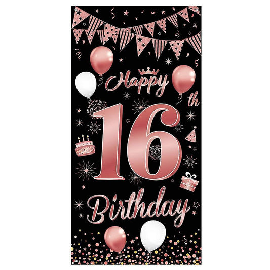 16th Birthday Party Decorations Banner Background, Rose Gold