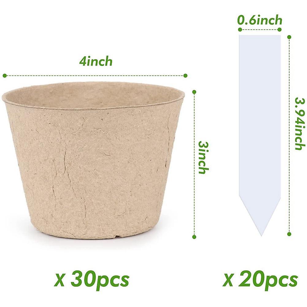 30 Pcs 3 Inch Biodegradable Plants Pots with Bonus 20 Plant Labels