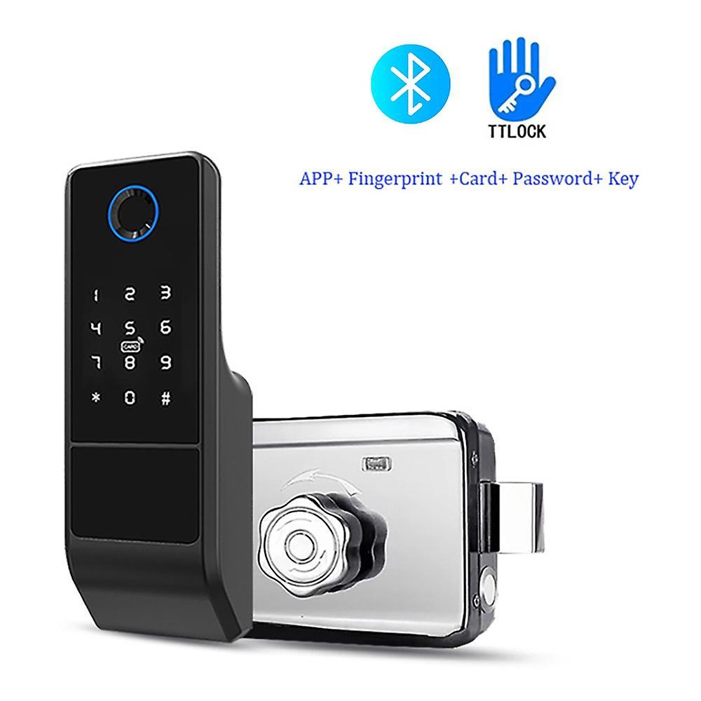 Bluetooth App Smart Fingerprint Electronic Rim Lock for Outdoor Door