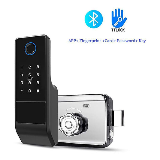 Bluetooth App Smart Fingerprint Electronic Rim Lock for Outdoor Door