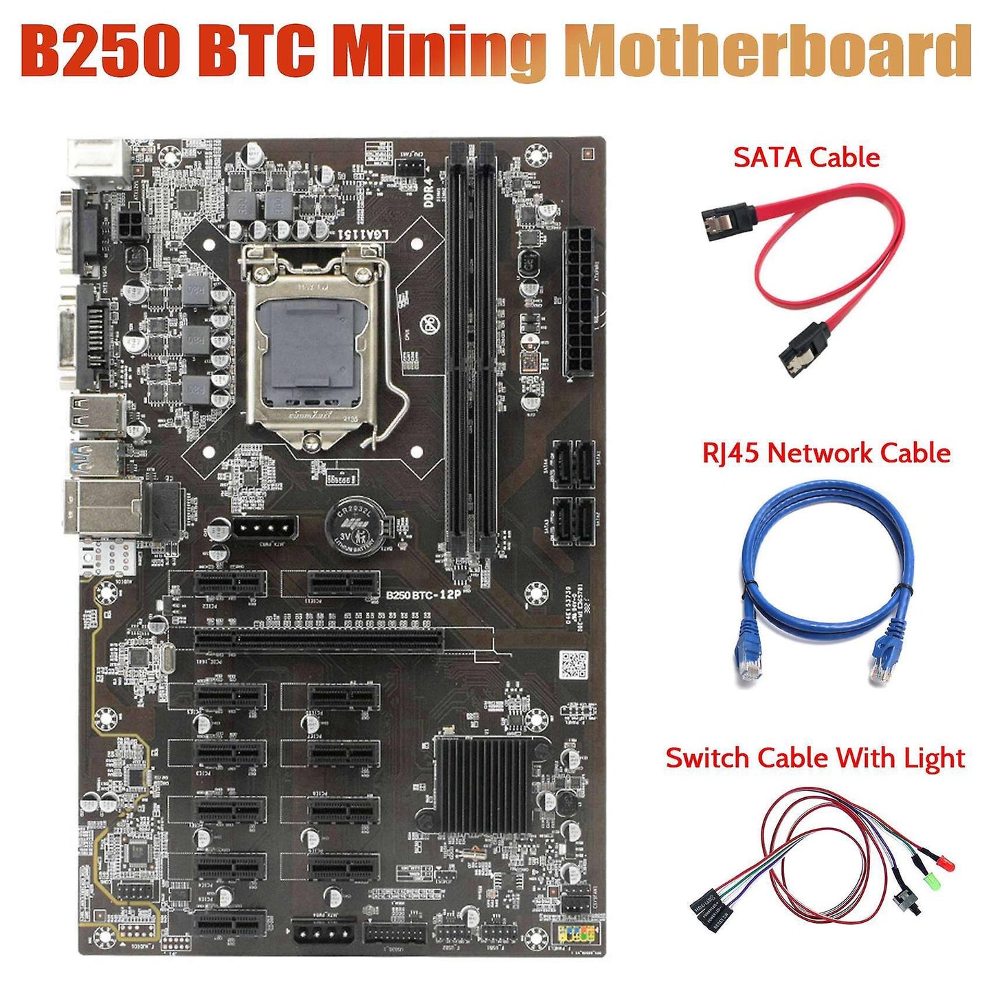 B250 Btc Mining Motherboard with Light+rj45 Cable for Btc Miner