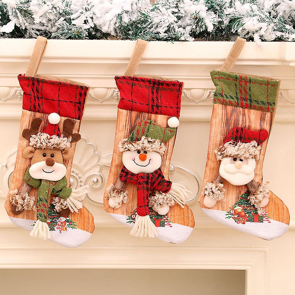 Christmas Stocking Santa Claus Candy Sock Bag Hanging Decor Gift, B