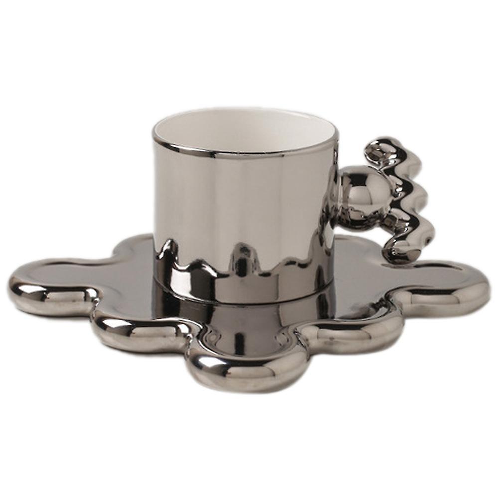 210ml Ceramic Memphis Medieval Coffee Cup Couple Mug Creative, Silver