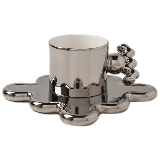 210ml Ceramic Memphis Medieval Coffee Cup Couple Mug Creative, Silver