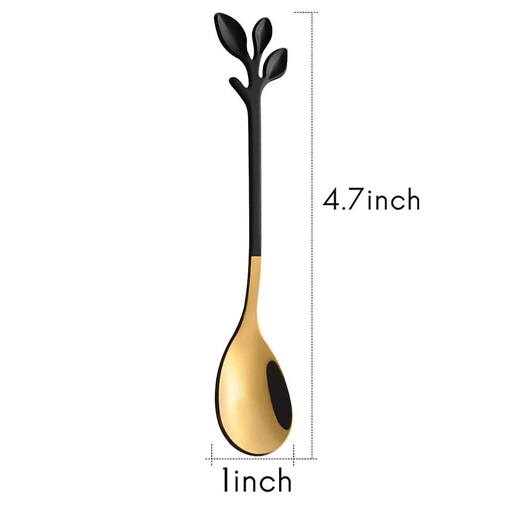 10 Pcs Coffee Spoon Leaf Cake , Stirring Teaspoon Set Black Gold