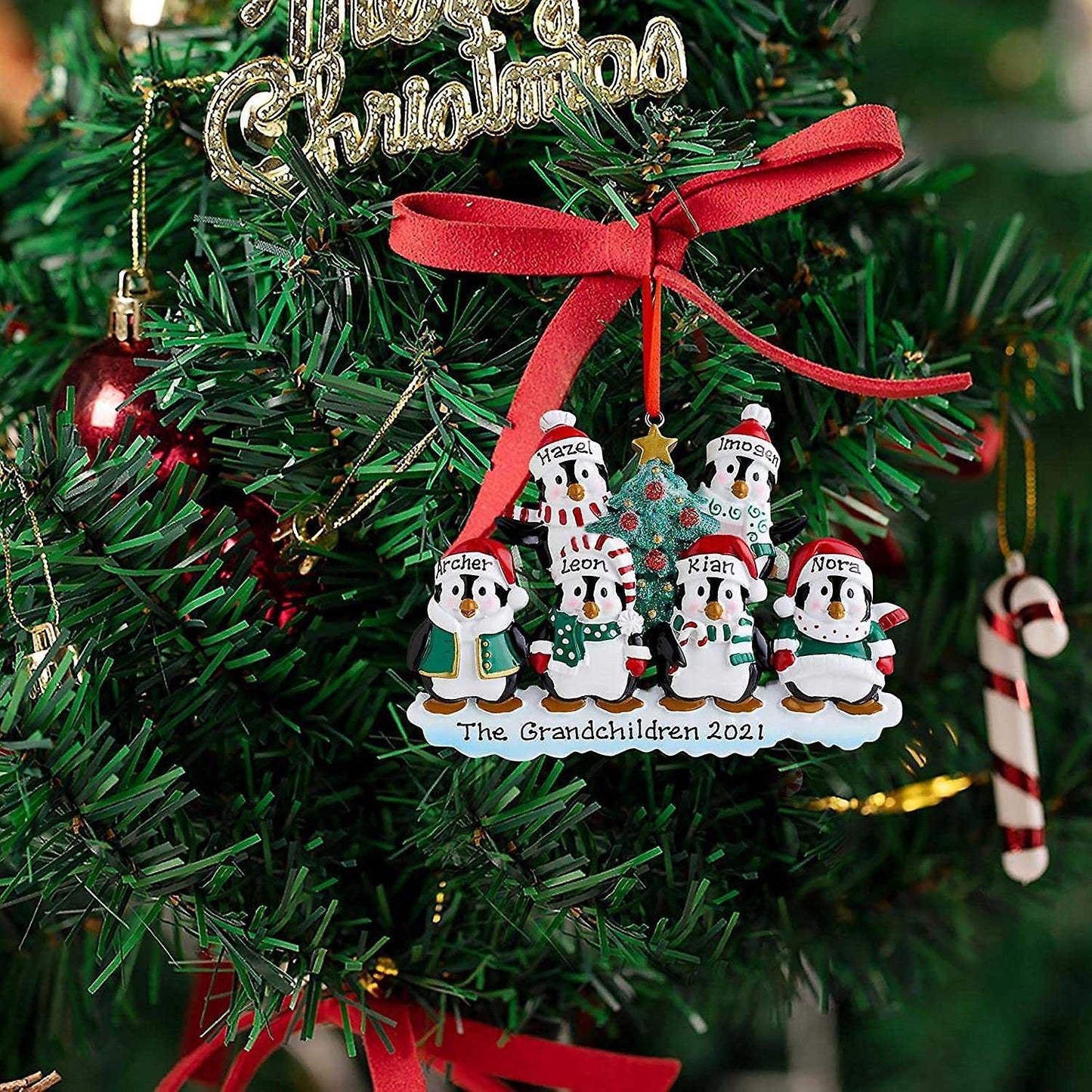 Personalized Penguin Family Christmas Tree Ornament (family Of 6)