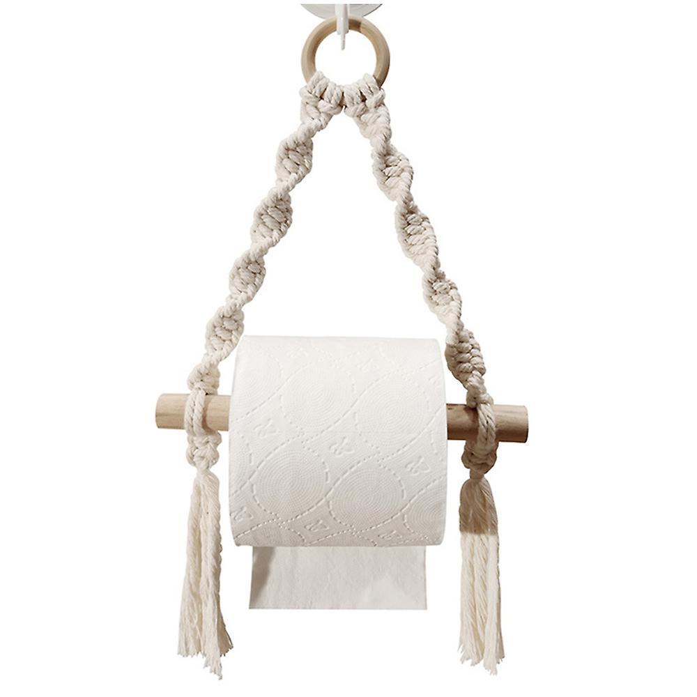 Hand Woven Wooden Toilet Paper Holder Bathroom Towel Storage Rack