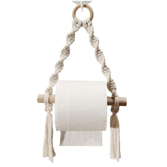 Hand Woven Wooden Toilet Paper Holder Bathroom Towel Storage Rack