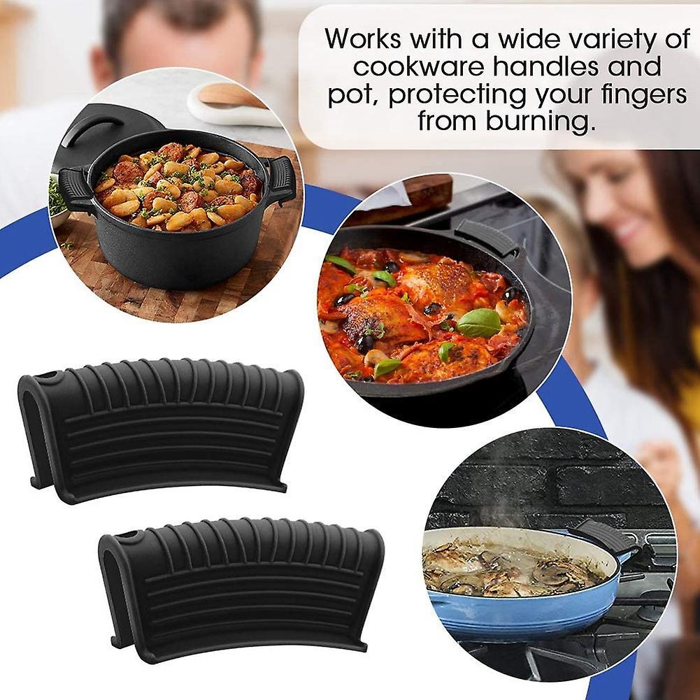 Silicone Pan Handle Cover Ear Clip Cast Iron Handle Holder,black,2pcs
