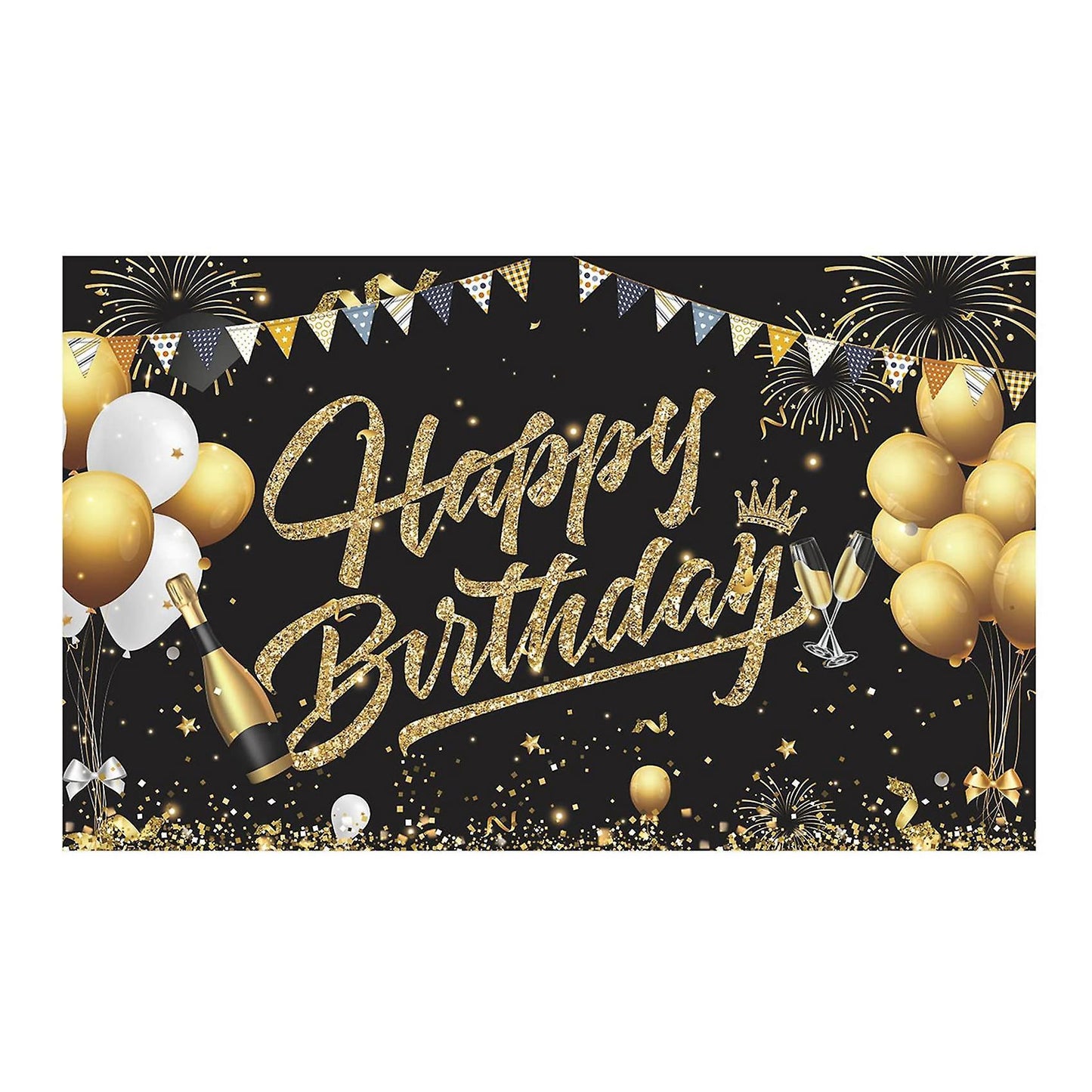 Birthday Backdrop Banner Black Gold Backdrop Sign Decoration Set