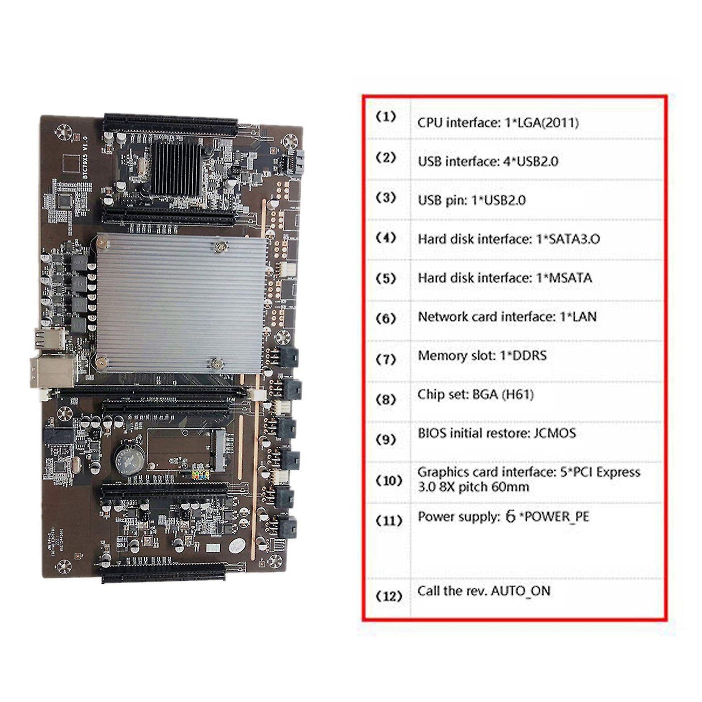 Btc Mining Motherboard Btc79x5 V1.0 Lga 2011 Ddr3 Supports 32g 60mm
