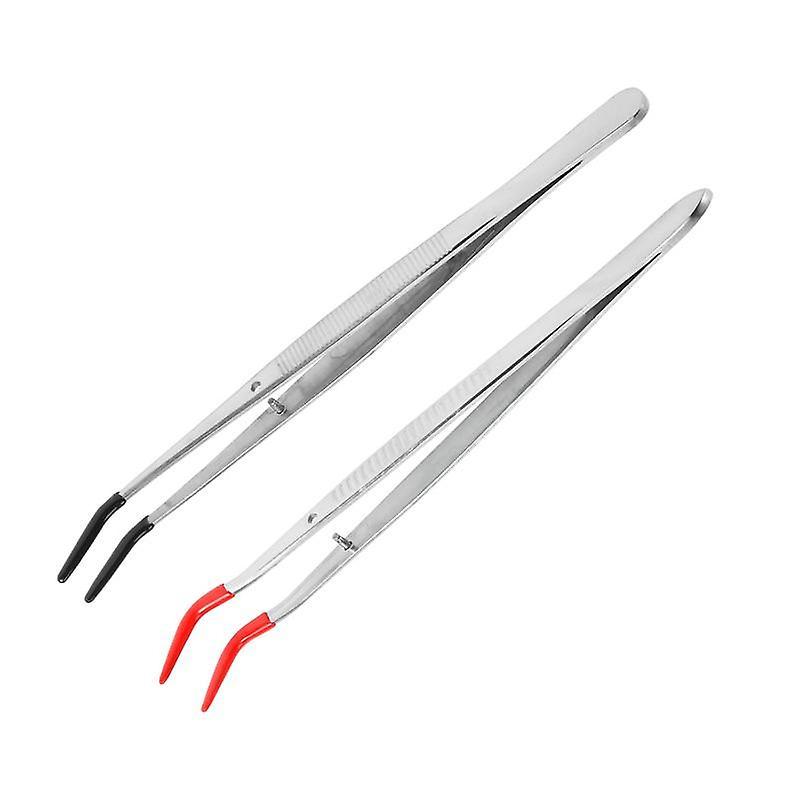 2 Pcs Bent Rubber Tip Stainless Steel Tweezers for Lab Jewelry Making