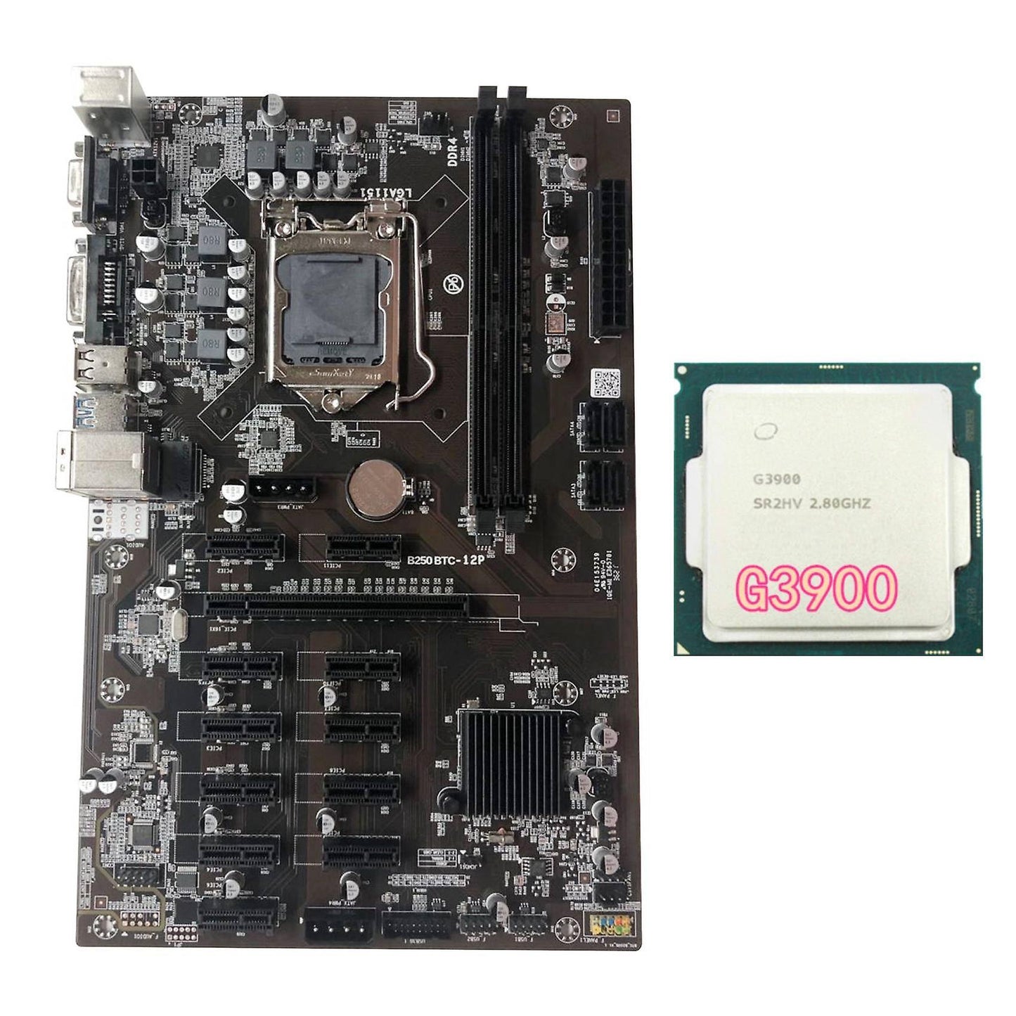 B250 Btc Mining Motherboard with G3900 Cpu Processor Supports Ddr4