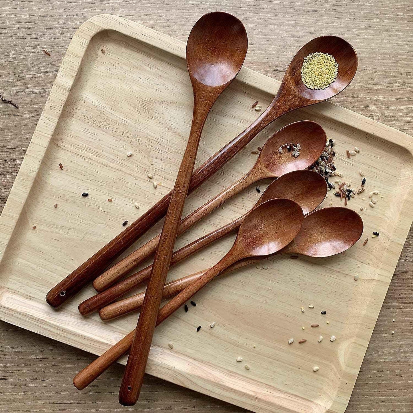 Cooking Utensils Wooden Spoon, Long Handle 6-piece Kitchen Utensil