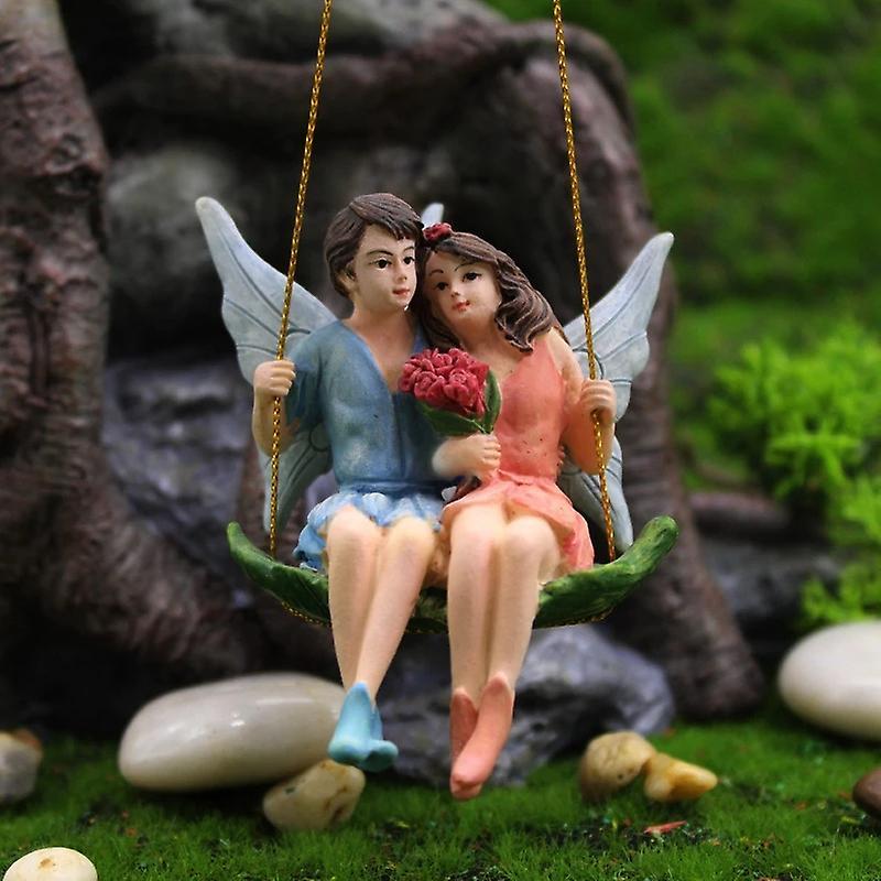 Romantic Couple Figurines Swing Flower Fairy Pendant Resin Decoration