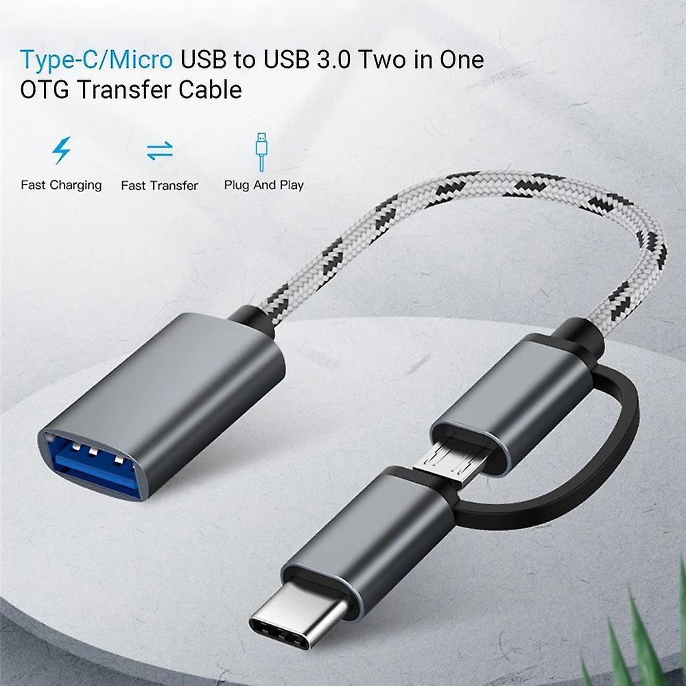2 In 1 Usb Type-c/micro-usb to Usb 3.0 Adapter Cable for Phone(grey)
