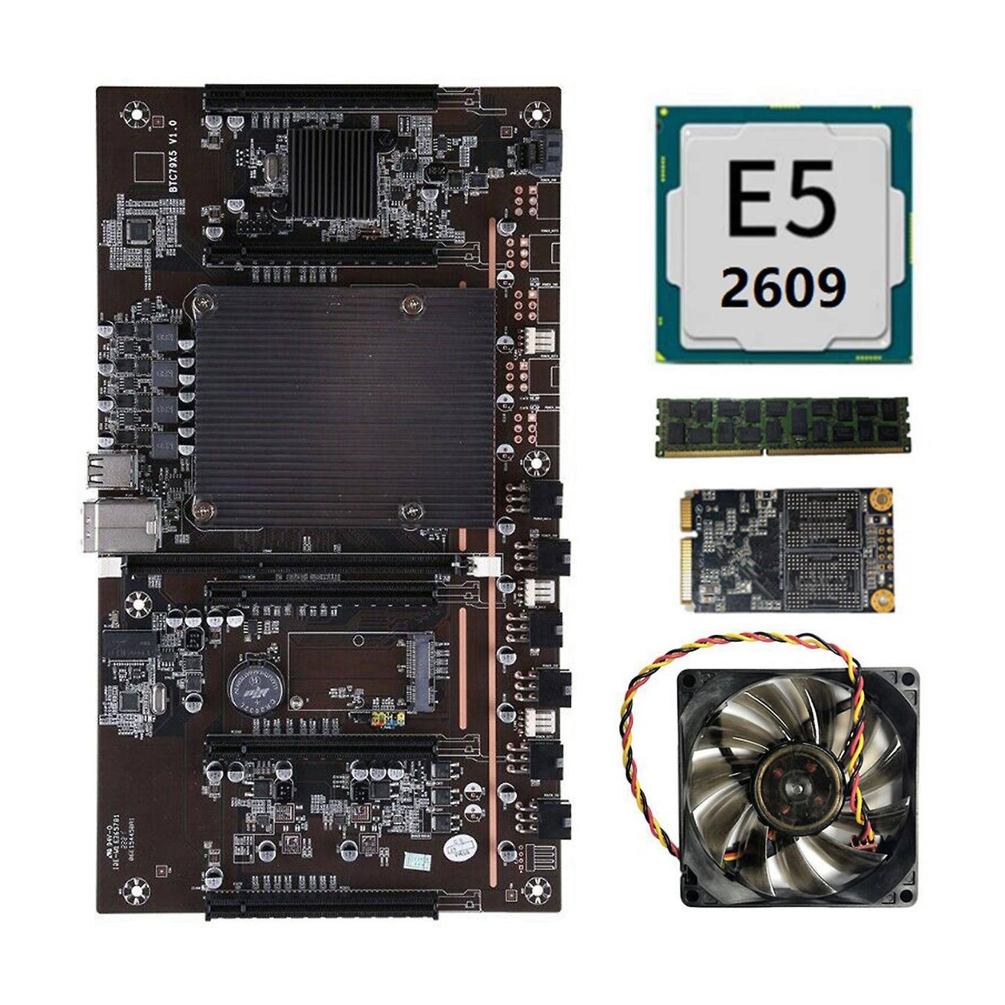 X79 H61 Btc Mining Motherboard with E5 2609 Cpu 4gb Memory 120g +fan