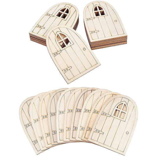 30 Pcs Unpainted Simulation Wooden Fairy Mini Hollow Out Elf Door