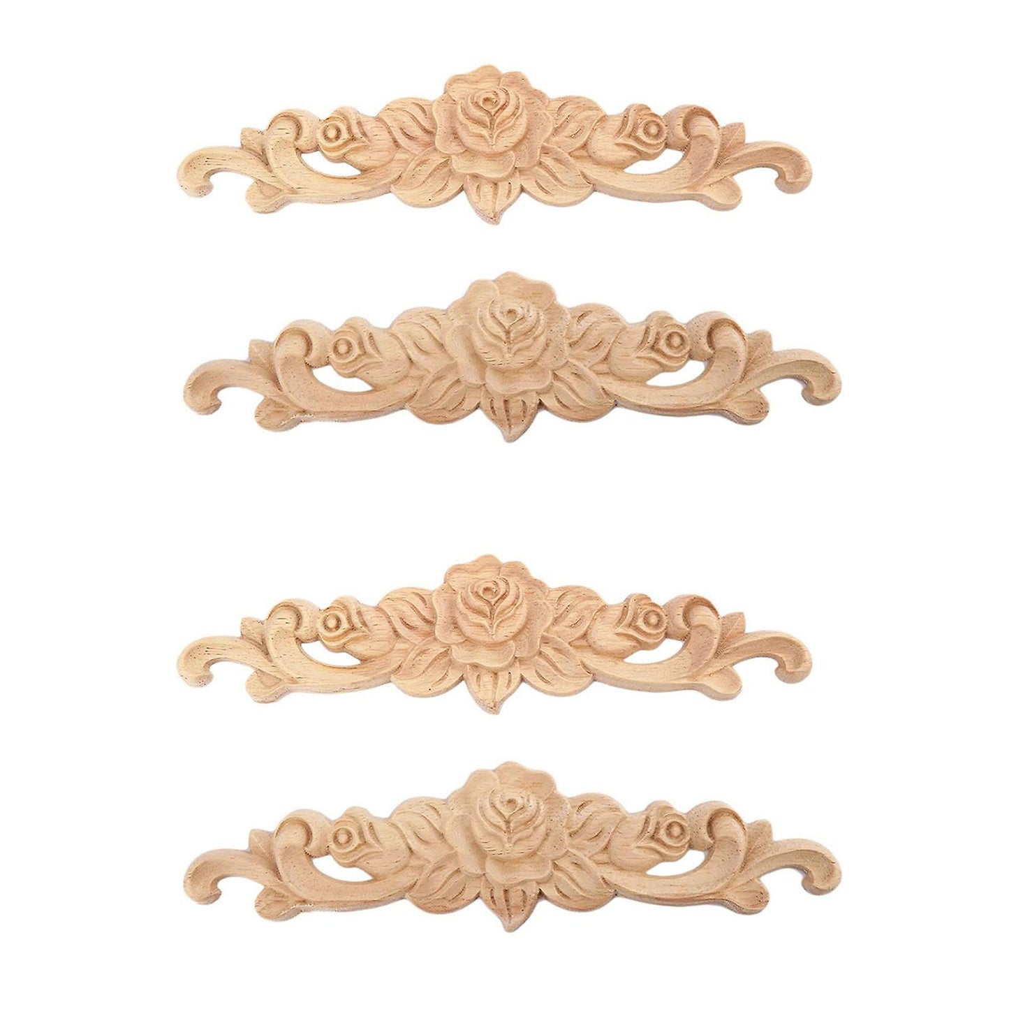 4pcs 20x5cm Wood Carved Applique Rose Flower Door Home Decor