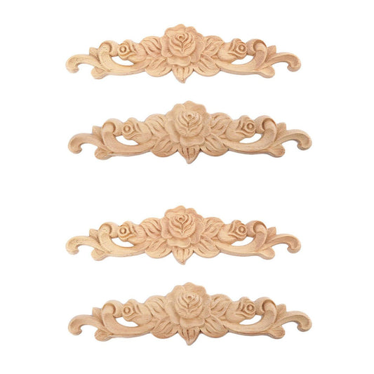 4pcs 20x5cm Wood Carved Applique Rose Flower Door Home Decor